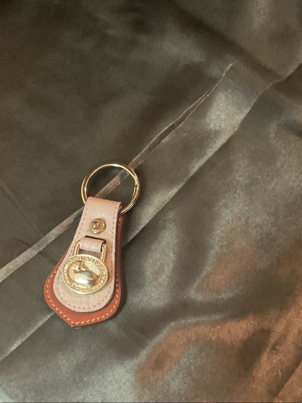 Dooney and Bourne Leather Key Fob with Gold Tone Medallion - Beige & Brown
